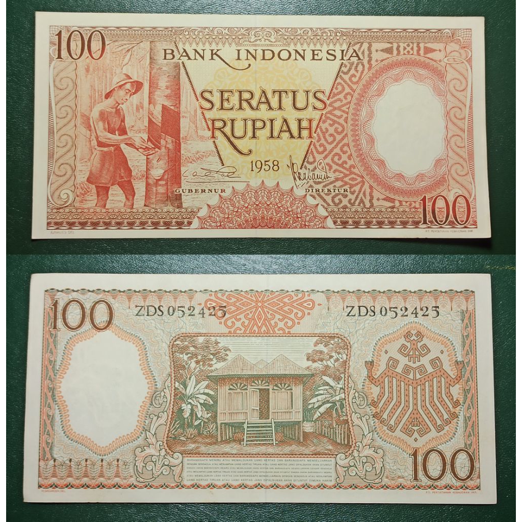 uang kuno Indonesia 100 rp tahun 1958 p790