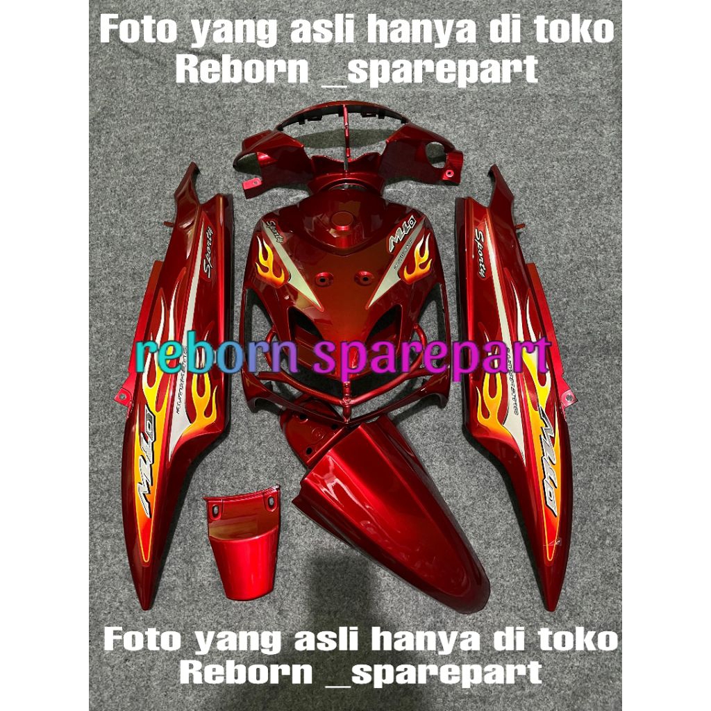 cover full body halus yamaha mio smile marun plus stripping api - body halus mio smile merah marun