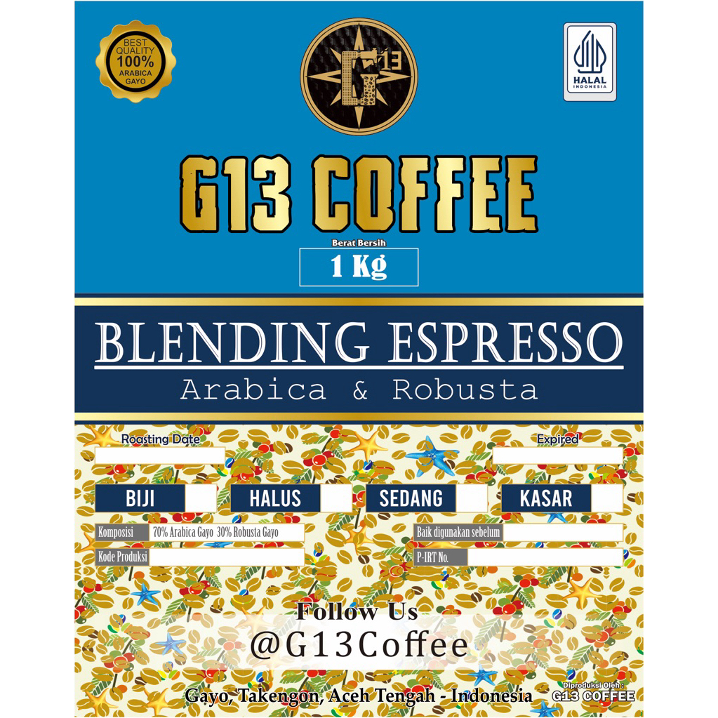 

BLEND ESPRESSO ARABICA 70 ROBUSTA 30 KOPI GAYO ACEH ARABIKA BUBUK / BIJI 1 kg