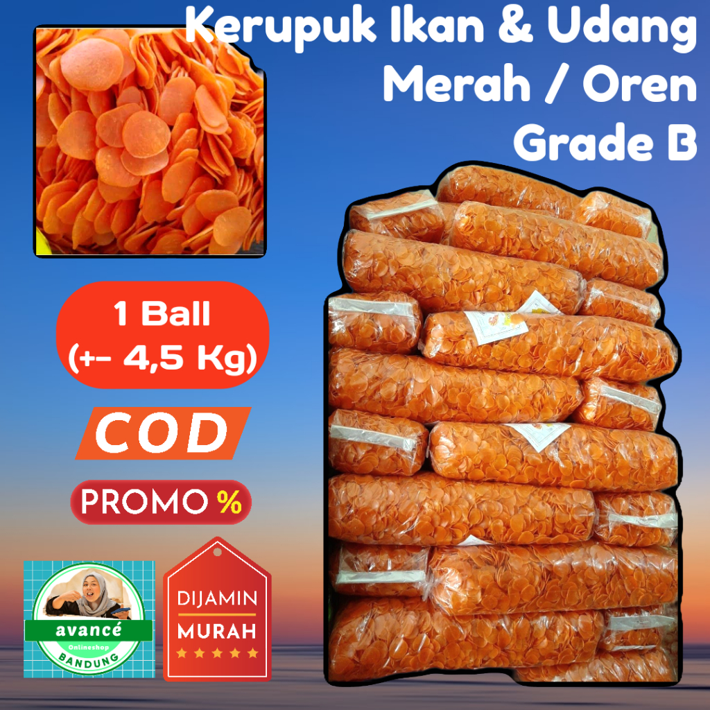 

Kerupuk Ikan dan Udang Merah / Oren Mentah Kualitas Grade B (1 Ball, +- 4.5 Kg)