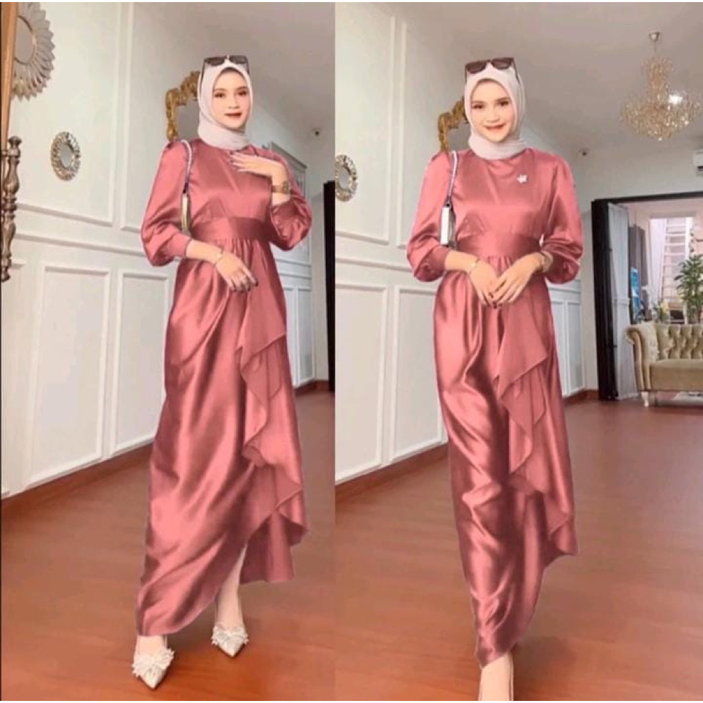 preloved gamis satin peach