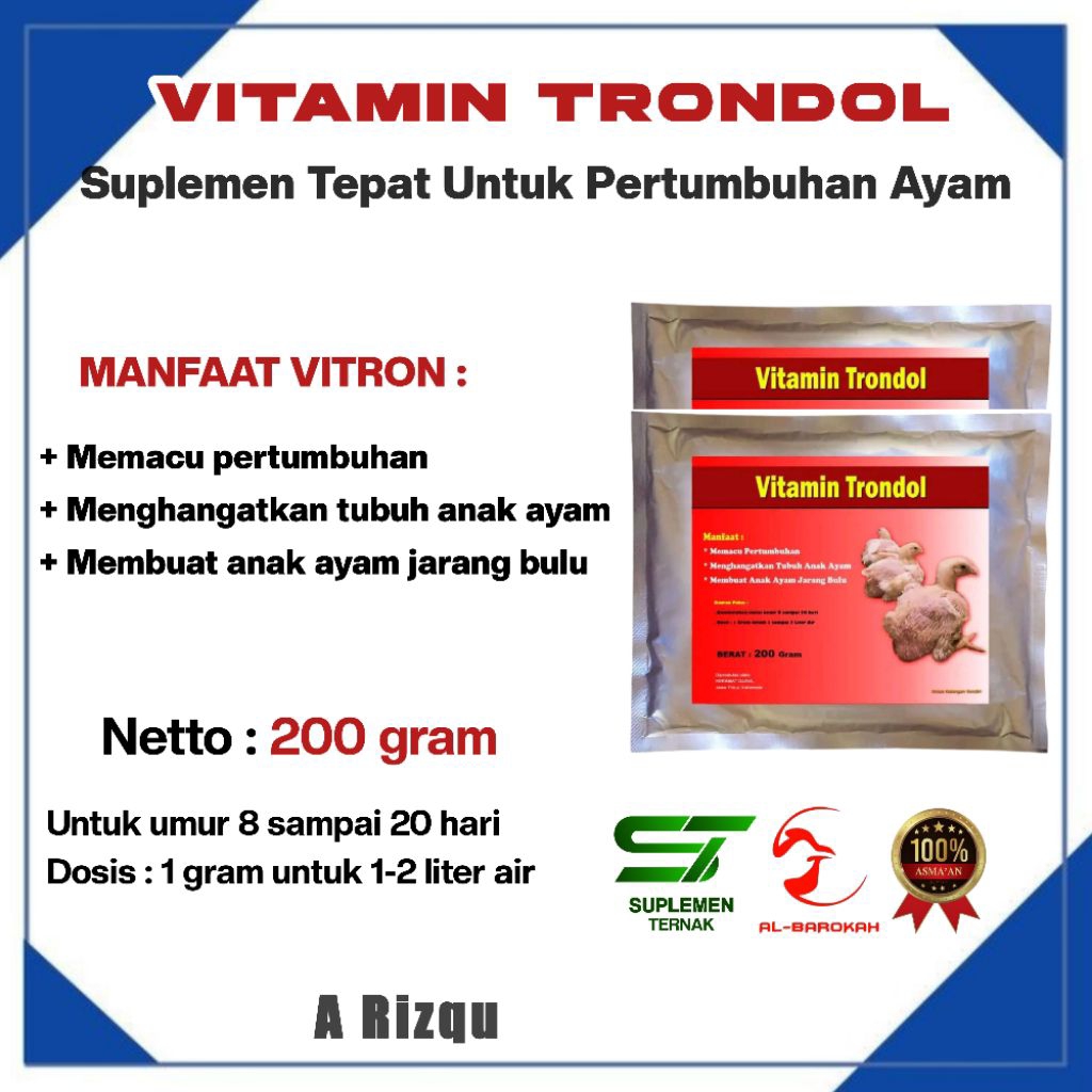 VITAMIN TRONDOL - Ayam Gemuk dan Trondol Jarang Bulu - SUPLEMEN dan VITAMIN AYAM BROILER - MASA PERT