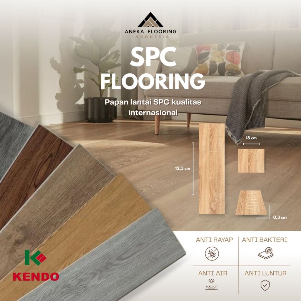 SPC Flooring Lantai Kayu 5mm Parket Parkit | Parquet Klik 1220mm X 182mm | Kendo