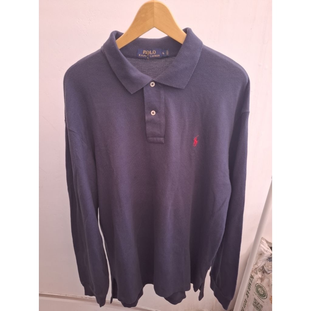 Baju Kaos Polos Polo RL Rugby Shirt Navy Cowok Pria
