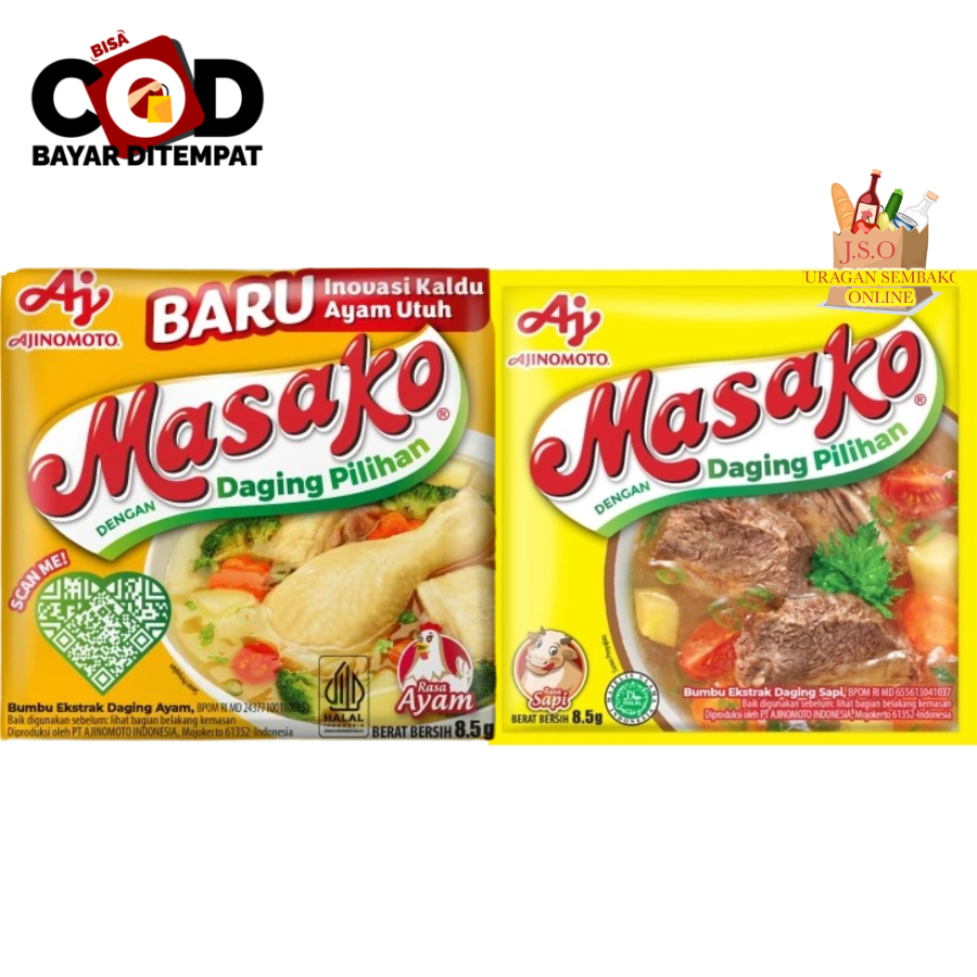 

[JSO]Masako Bumbu Kaldu Penyedap Rasa Sachet 8.5gr Ayam Sapi Bumbu Dapur Ajinomoto Bumbu Masak Instan Halal