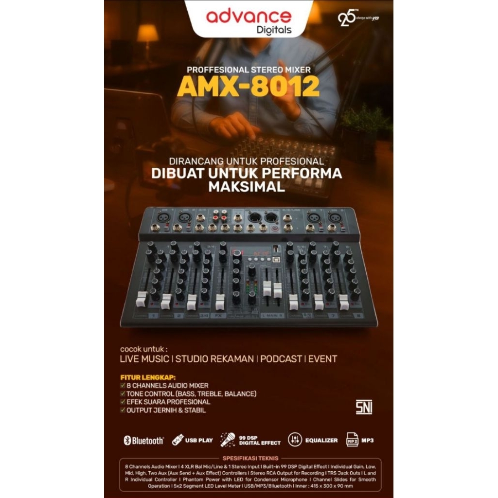 ADVANCE Saluran Mixer Audio Profesional Stereo Mixer