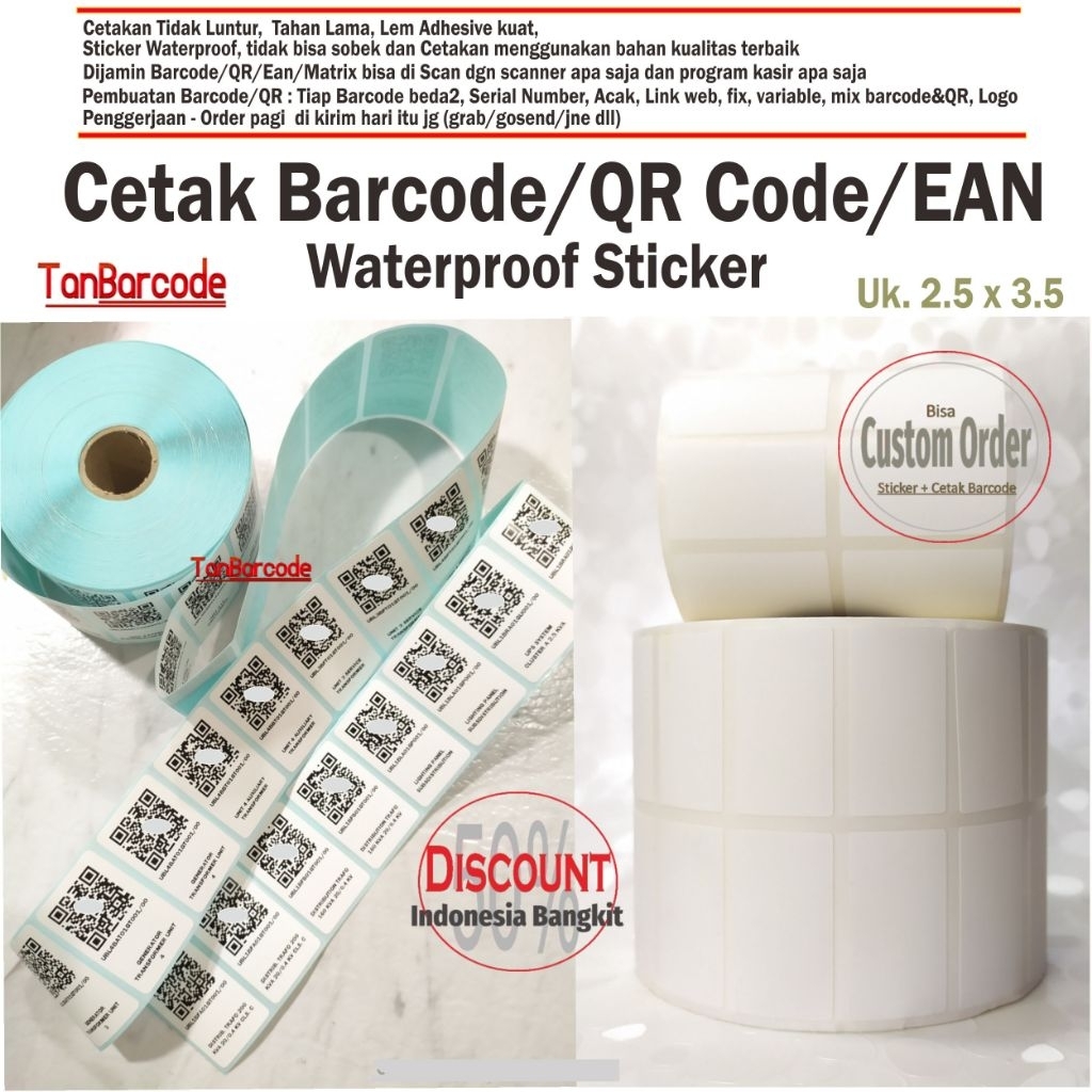 

Cetak sticker Barcode/EAN/QR/MATRIX 2.5x2.5 cm waterproof