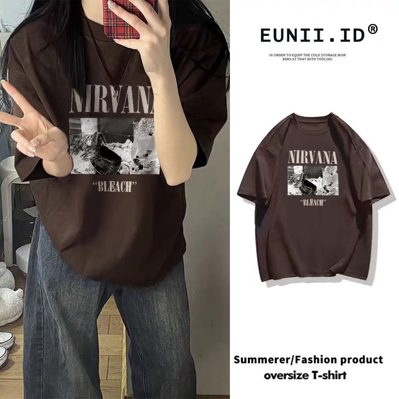 EUNII Kaos lengan pendek longgar cetak vintage wanita Korea| Atasan Fashion Elegan Gaya Modern Korea