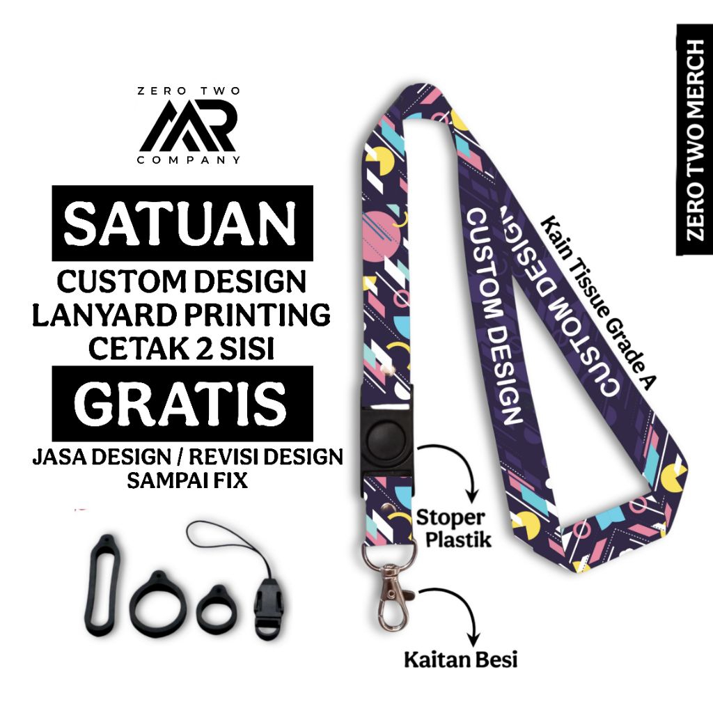

Tali Lanyard Tissue Custom Lebar 2 cm cetak 2 sisi Full Printing | Gantungan Device | Gantungan ID Card