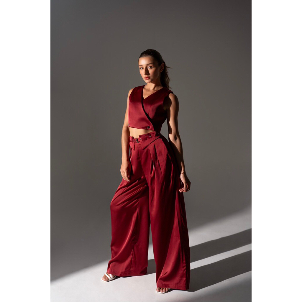 Bohema - Baju Atasan Setelan Celana Panjang Wanita Kekinian One Set -Cassandra Red
