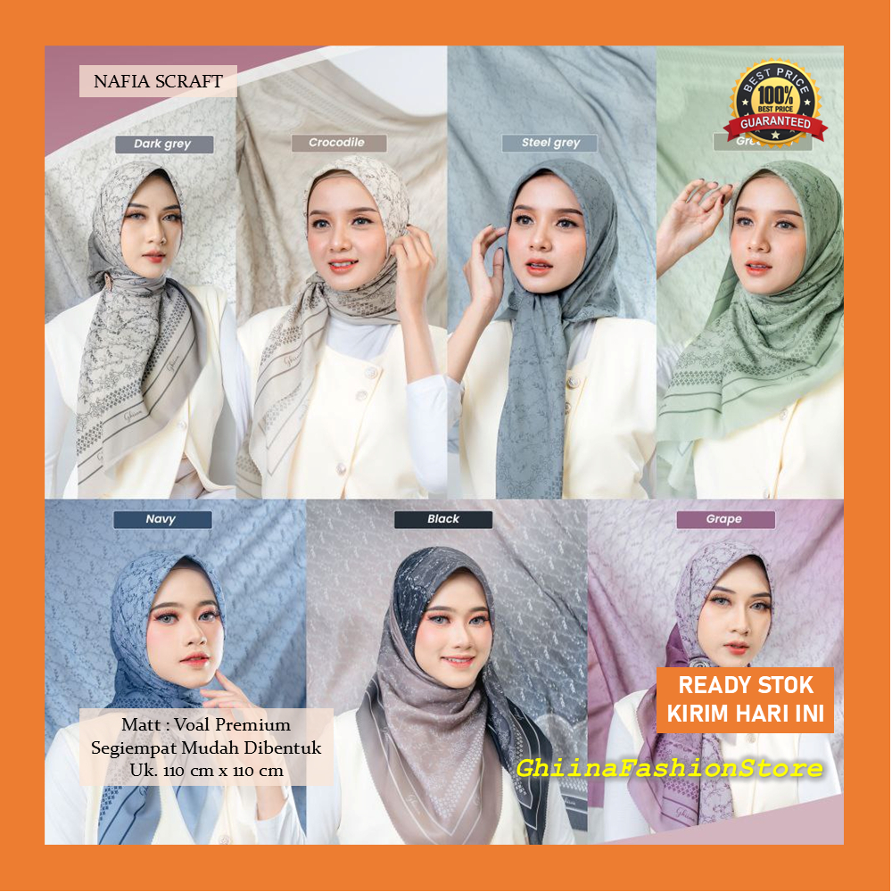 Nafia, Amna, Zalfa Scraft - Ghiina Fashion - Matt Voal Premium - Segiempat Mudah Dibentuk