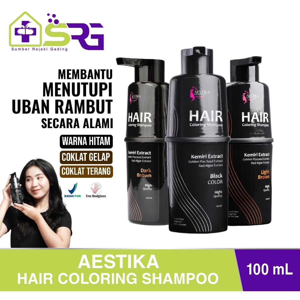 Aestika Hair Coloring Shampoo 1x Keramas - Shampo Penghilang Uban dengan Kemiri Ekstrak Ori dan BPOM