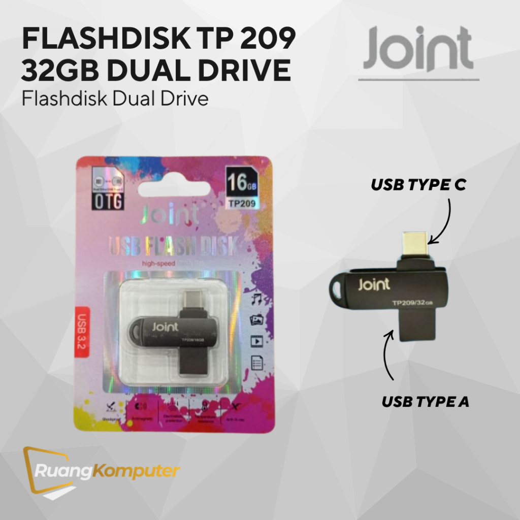FLASHDISK 32GB JOINT  TP 209 Original Dual Drive  Type C & USB SRORAGE PENYIMPANAN