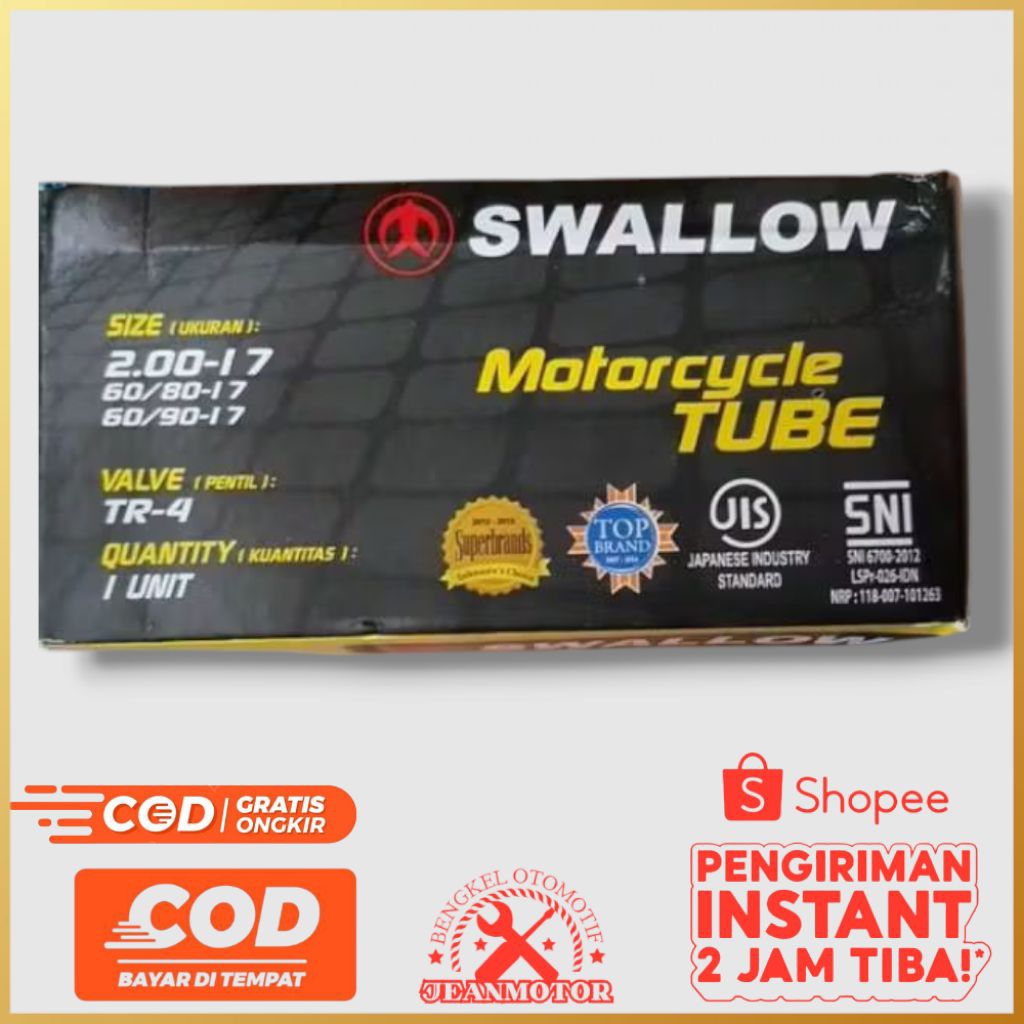 Ban Dalam Swallow 2.00-17 | Ukuran 60/80 - 60/90 Ring 17 | Bebek, Matic, Sport