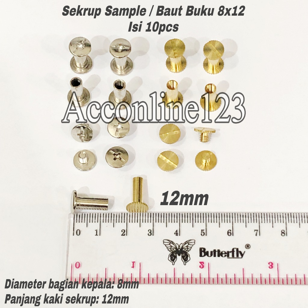 

(Isi 10pcs) Sekrup Sampel 8x12 Silver dan Gold / Baut Buku / Paku Jilid Buku / Baut Sampel / Baut Menu