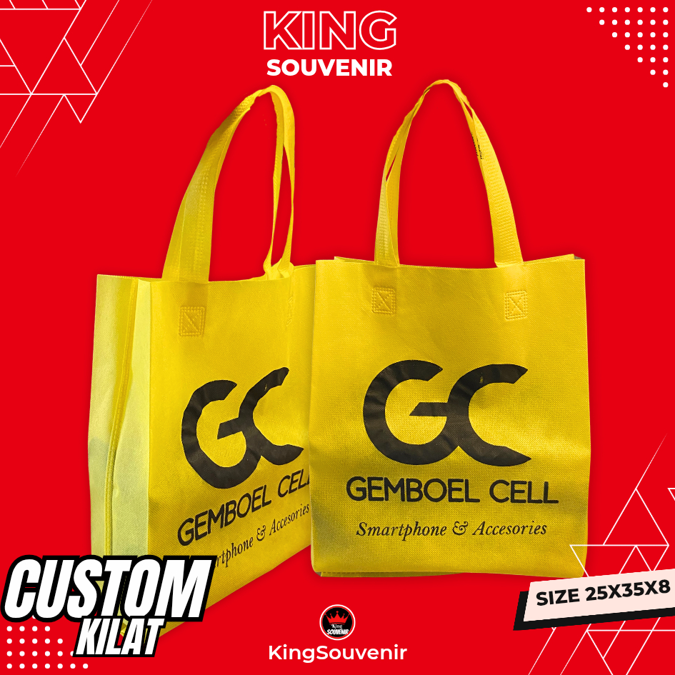 

CUSTOM SABLON!!!TAS GOODIEBAG HAJATAN LOGO BRAND BAHAN SPUNDBOND TALI PRESS 25X35X8