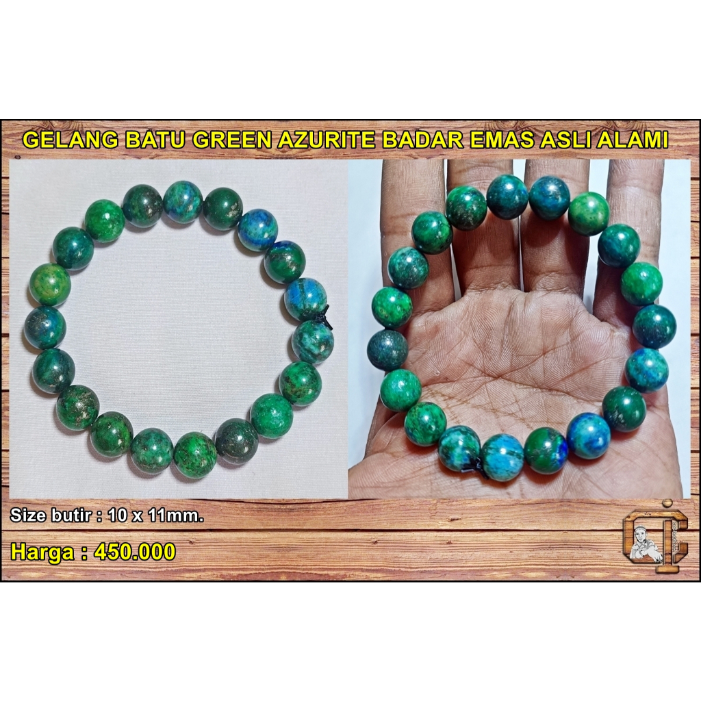 Gelang batu azurite badar emas asli alami.