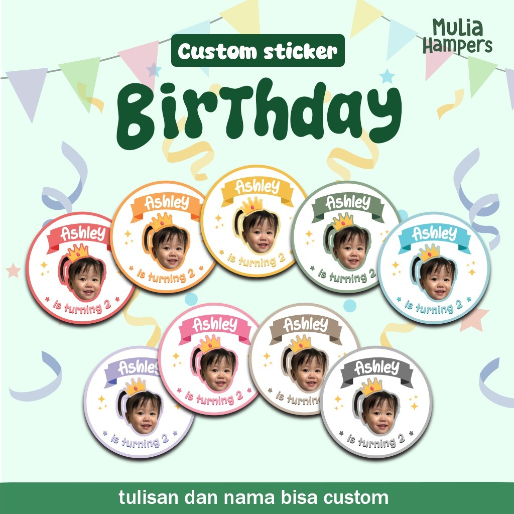 

Sticker Bento Ulang Tahun Foto Anak Custom Nama Umur Souvenir Birthday Aqiqah Satuan