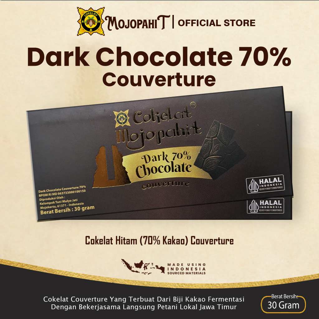

Cokelat Mojopahit | Dark Chocolate 70% Couverture | Cokelat Bar 30 Gram | New