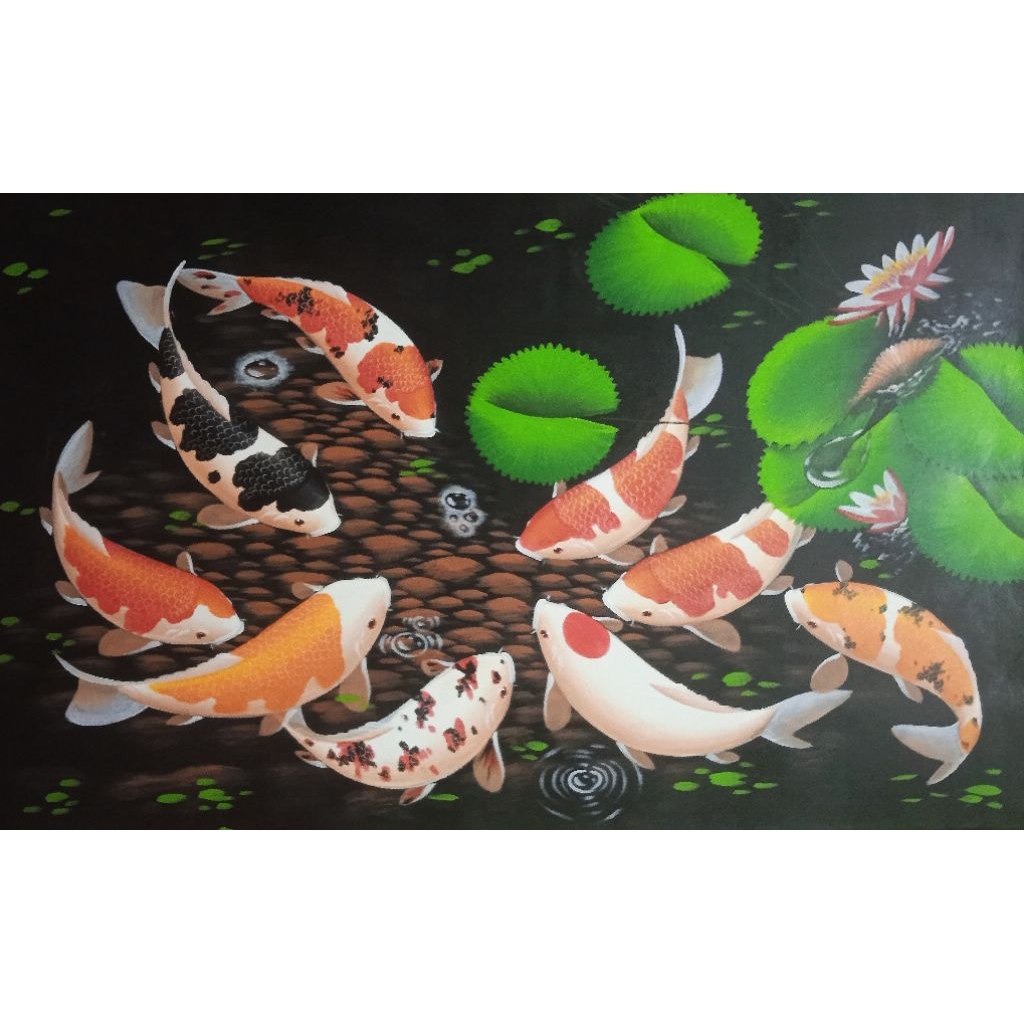 Lukisan ikan koi ukuran 135cm x 85cm