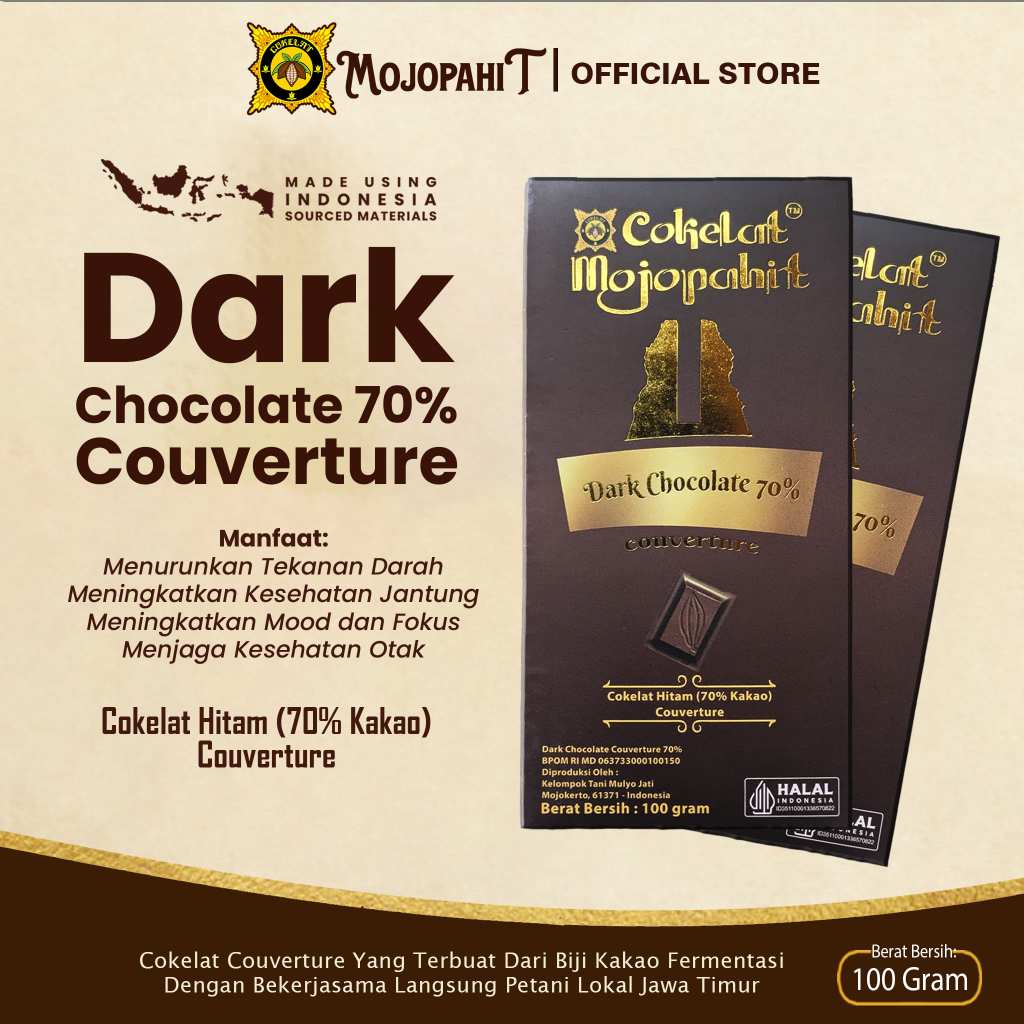 

Cokelat Mojopahit | Dark Chocolate 70% Couverture | Cokelat Bar 100 Gram | New