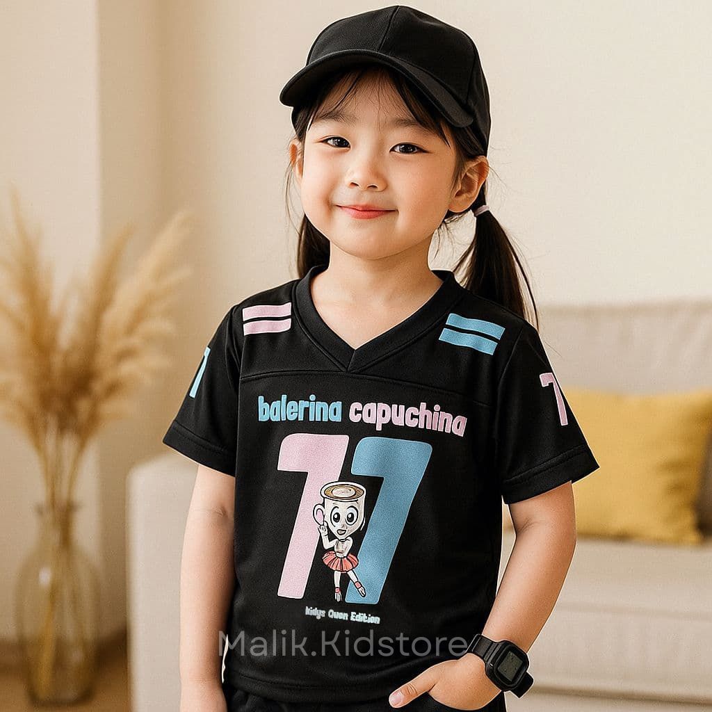 Atasan Kaos Jersey Anak Perempuan Motif Ballerina Cappucina // Kaos Jersey Anak Anomali Ballerina 3-