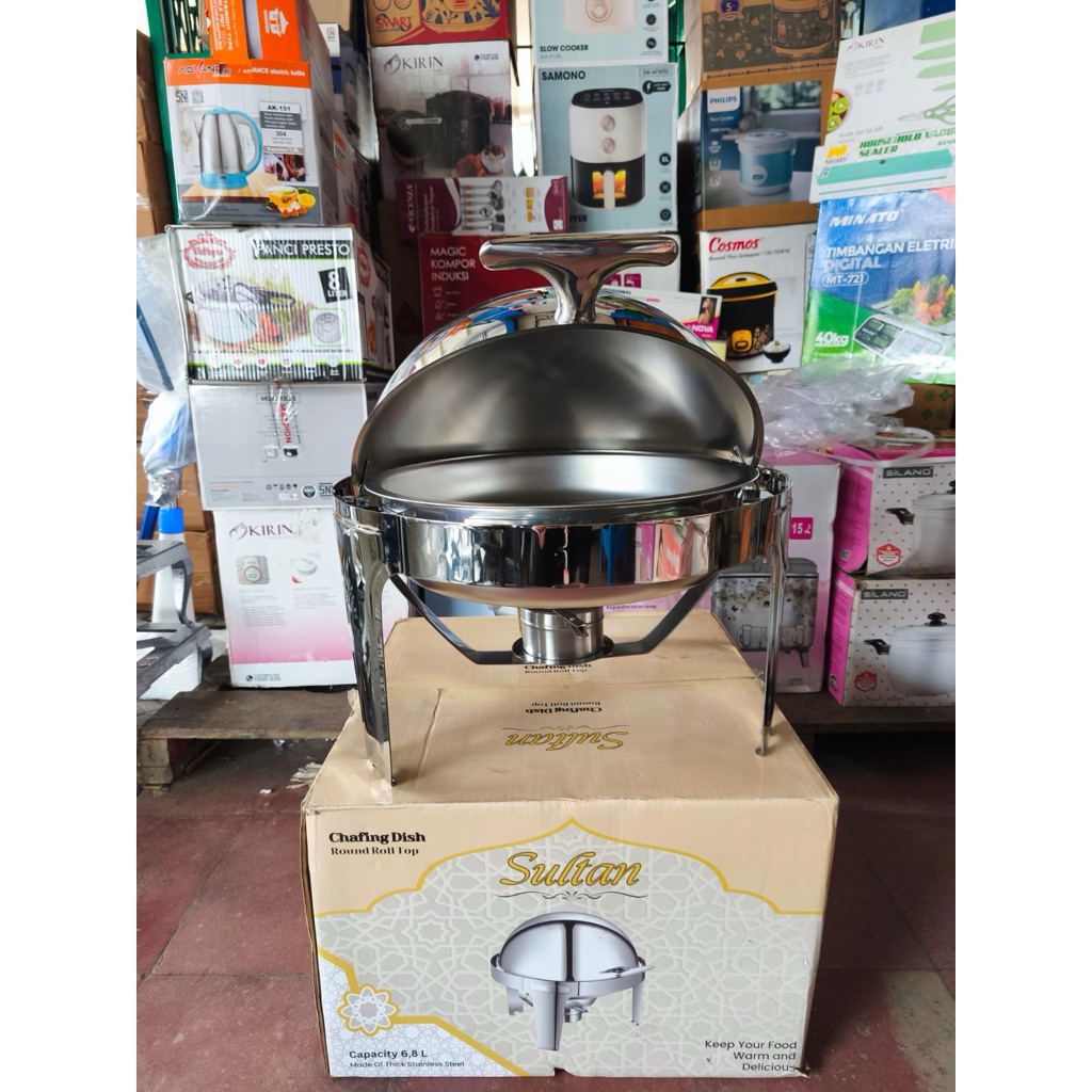 Prasmanan Roll Top Bulat - Chafing Dish Sultan - Prasmanan Stainless Steel - Prasmanan Mewah