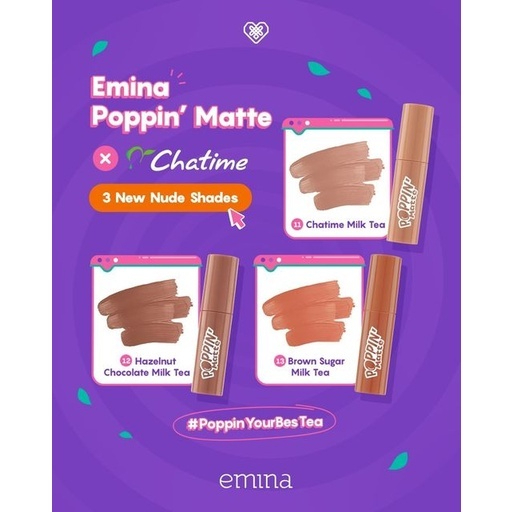KG Emina Poppin Matte Lip Cream 4.5 g ~ Emina Poppin Matte X Chatime / Emina X Chatime Poppin Matte