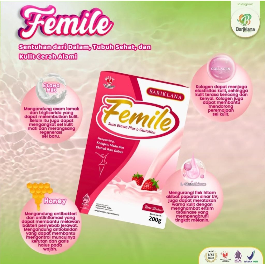 

FEMILE plus L-Glutathion, collagen, madu, susu kambing etawa, ikan gabus