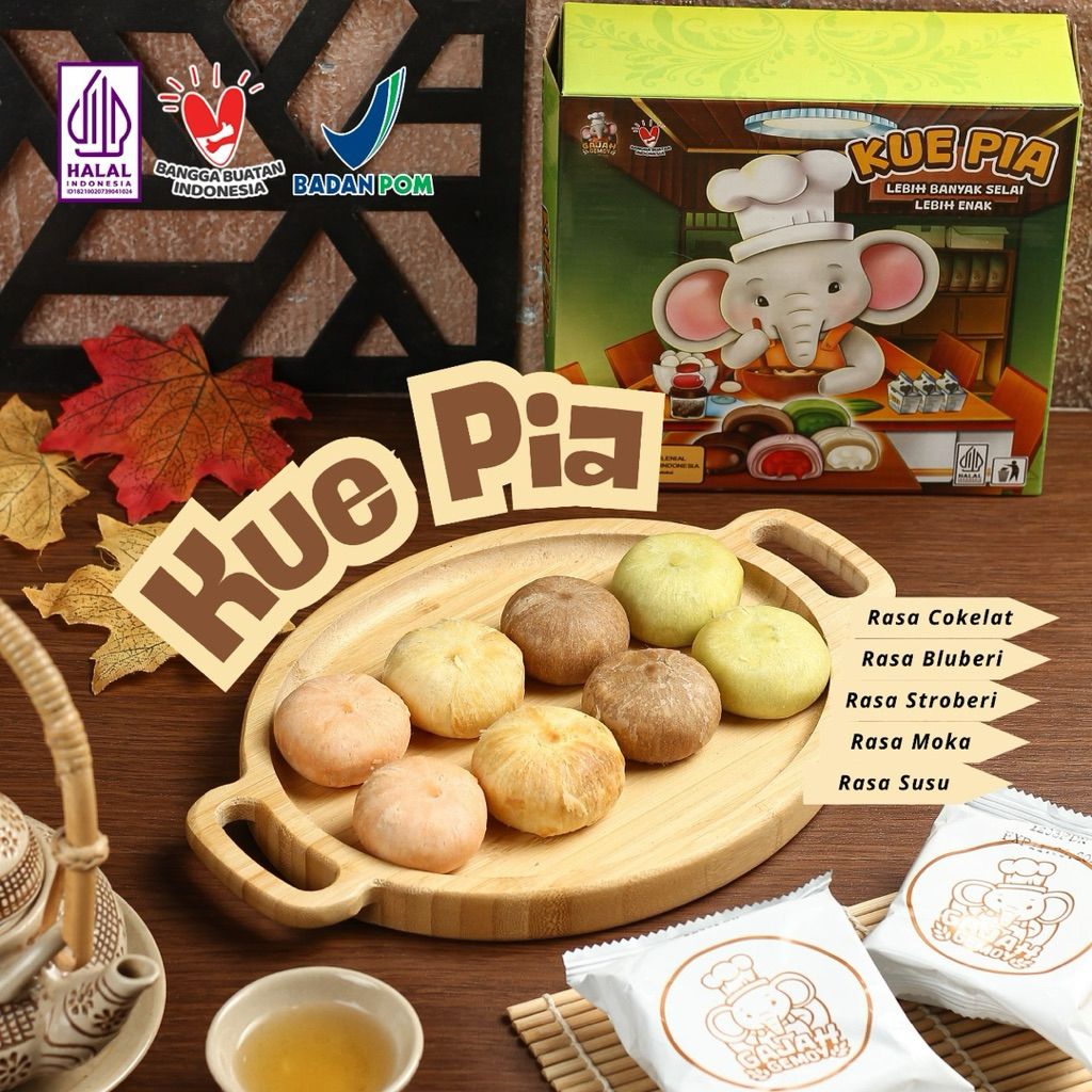 

Kue Pia 8 Pcs isi Selai Melimpah Pia Gajah Gemoy Rasa Semua Varian