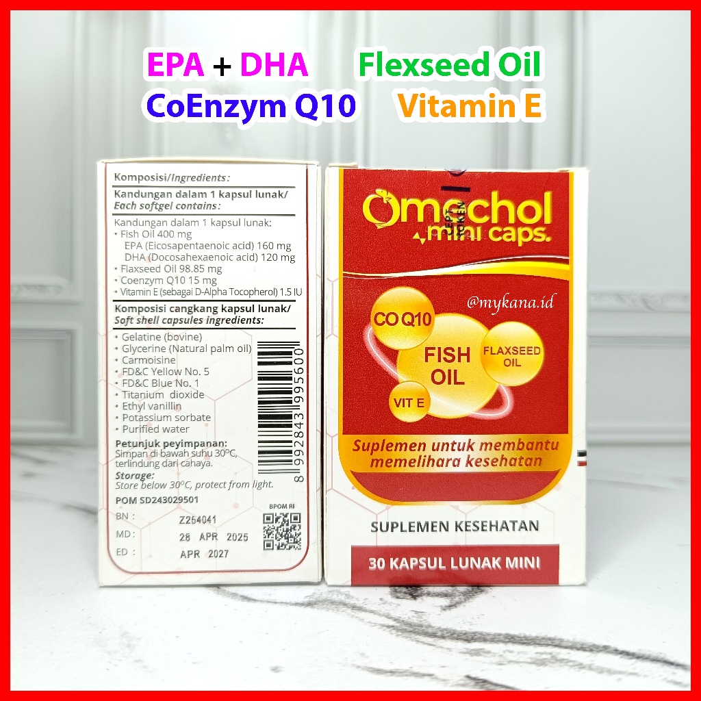 OMECHOL Mini Caps 1 Botol 30 Kapsul Mahakam - EPA DHA Flaxseed Oil CoEnzym Q10 Vitamin E
