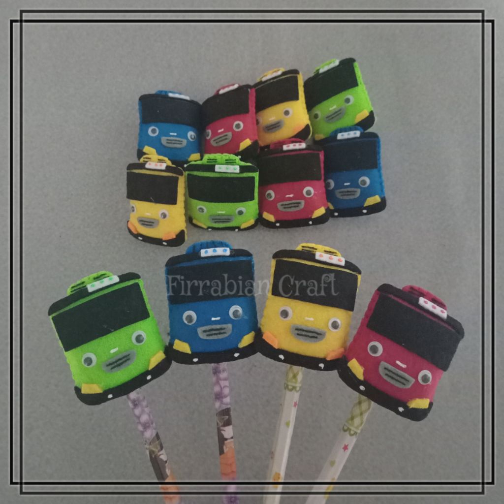 (1 set) Hiasan Pensil Flanel TAYO // Gantungan Kunci Flanel // Boneka Tayo Flanel // Aplikasi Jahit 