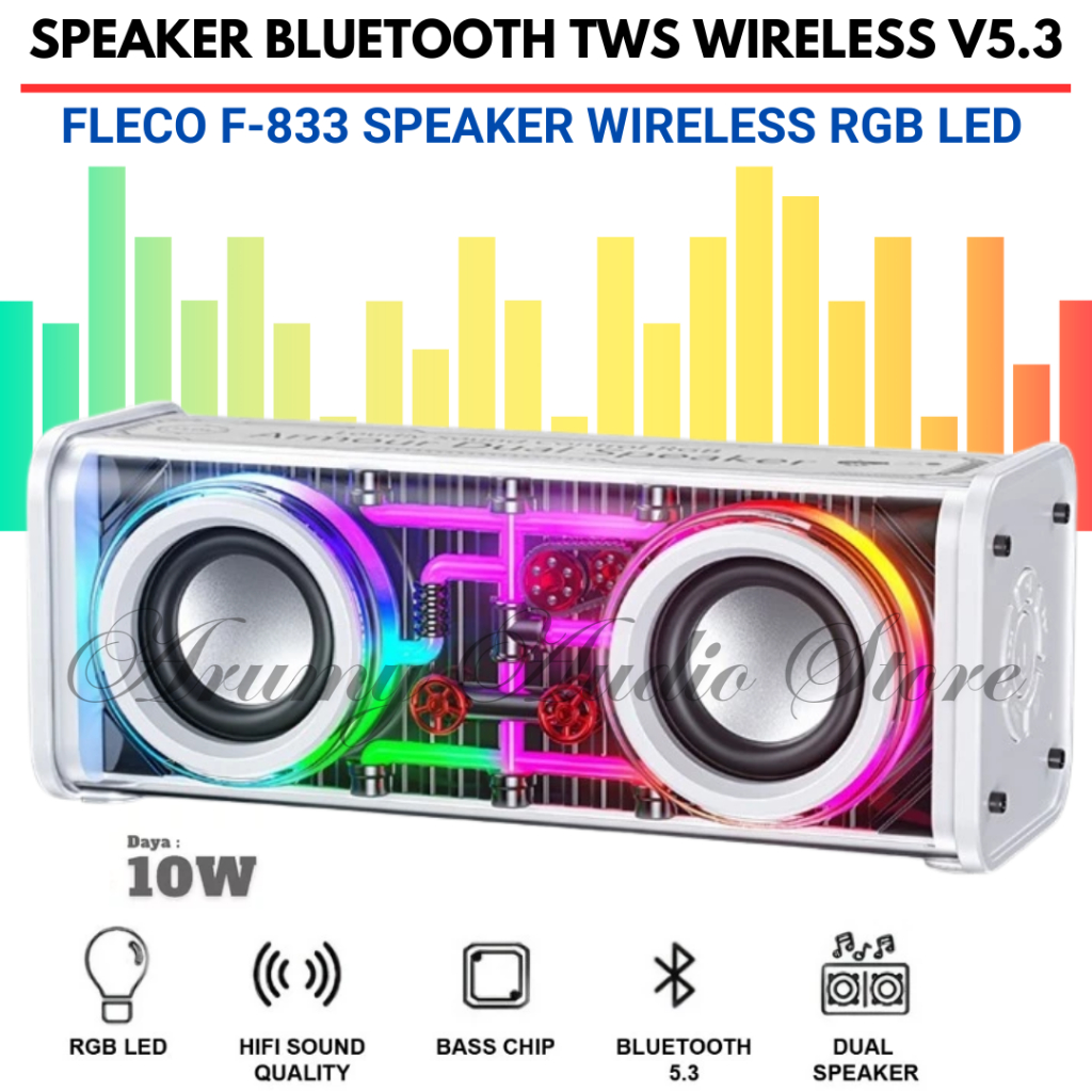 Speaker Wireless Led Rgb Portable Fleco F-833 Super Bass Bt Fm Aux Bluetooth Portable Speaker Fleco 