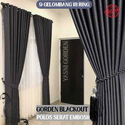 GORDEN JENDELA BLACKOUT PREMIUM 9 GELOMBANG 18 LUBANG SMOKRING POLOS EMBOS BAHAN TEBAL DAN LEMBUT