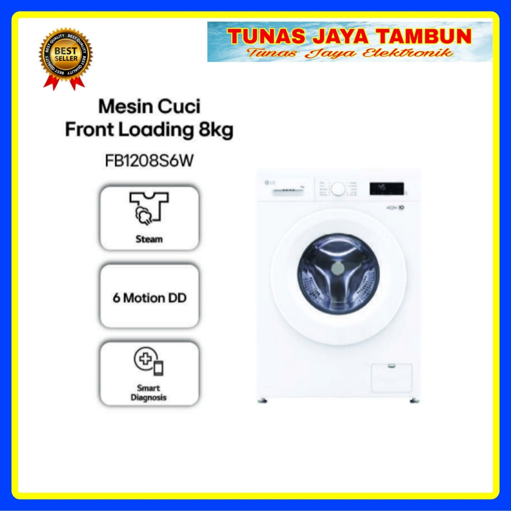 MESIN CUCI LG FB 1208 S6W / MESIN CUCI LG FRONT LOADING 8KG / LG FB1208S6W MESIN CUCI 8 KG