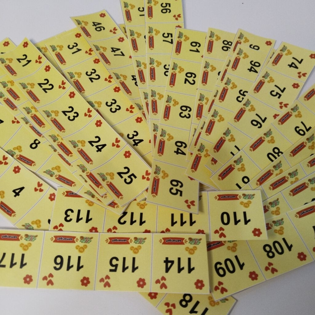 

Stiker Nomor 1-120, Stiker Nomor Urut Premium Glossy Untuk Saving Album Menabung warna kuning