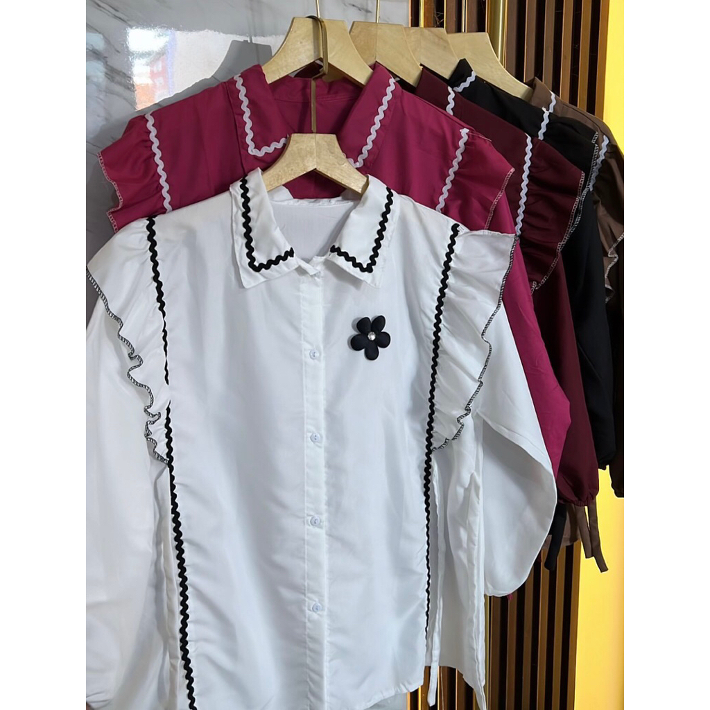 Arvera Blouse Wanita Shakira Katun Ruffle Bunga Korean Style