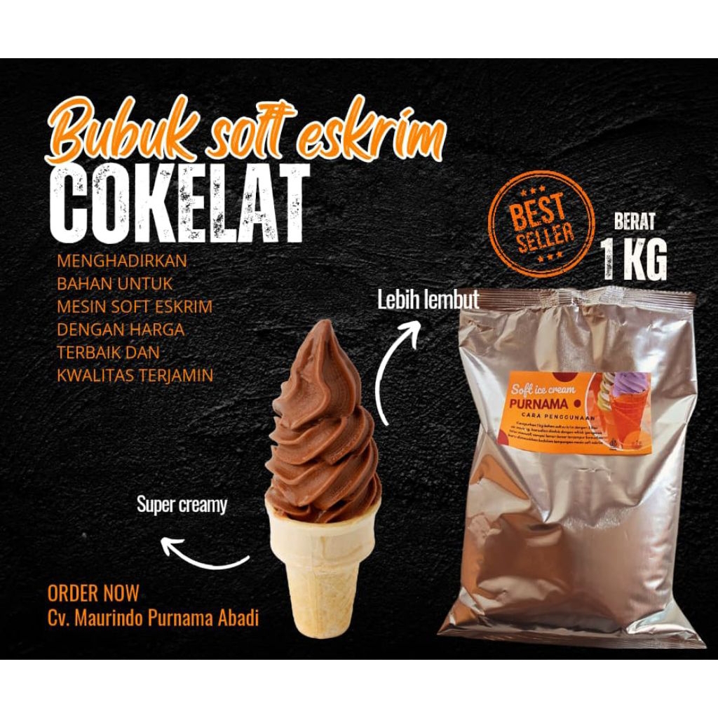 

bubuk/bahan soft es krim varian coklat