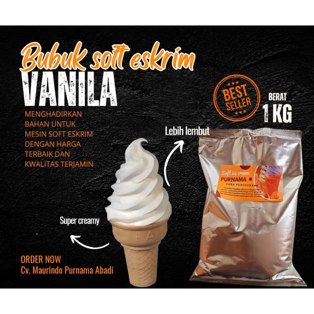

bubuk/bahan soft es krim rasa vanila