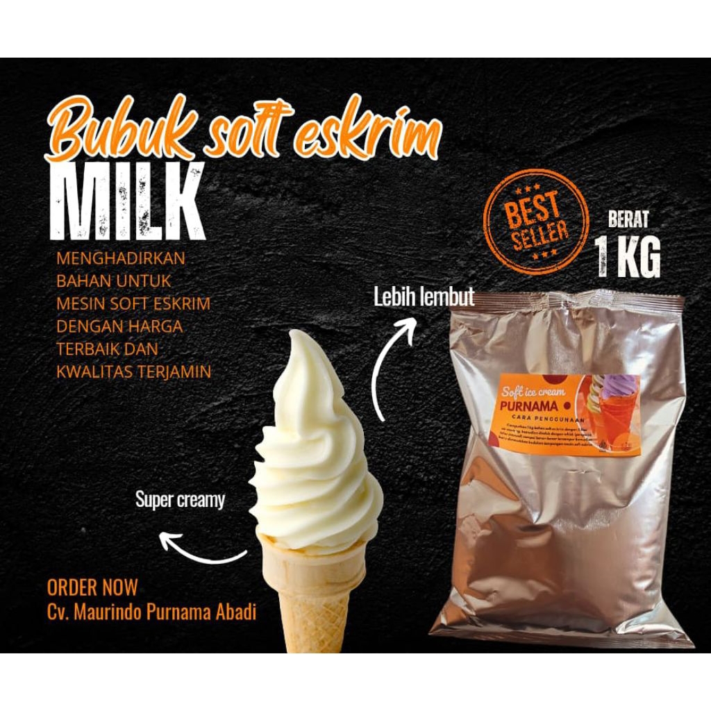 

bubuk/bahan soft es krim rasa milk