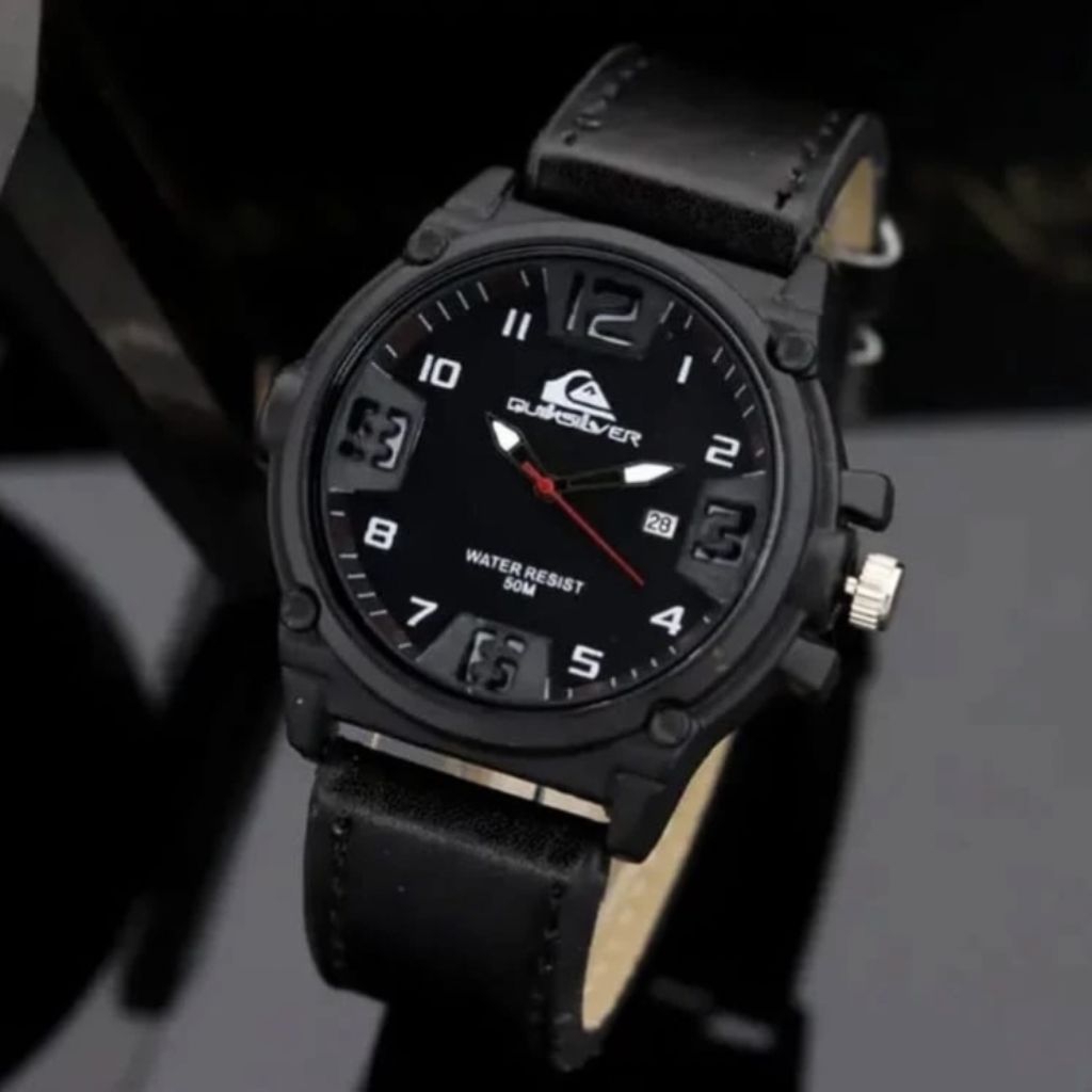 JAM TANGAN PRIA/COWOK QUIKSILVER ANALOG TANGGAL HARI TALI KULIT
