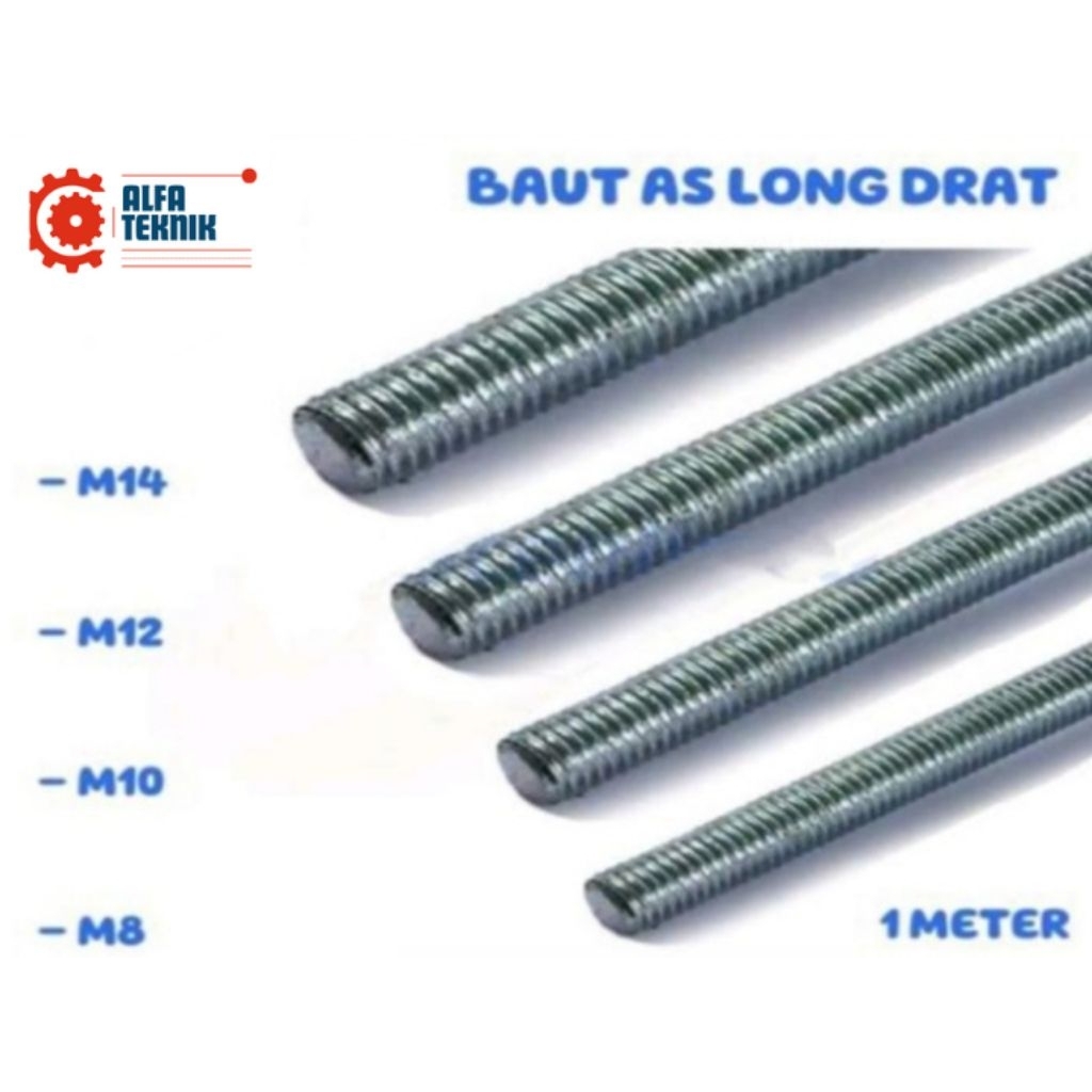 Baut As Longdrat m12 Panjang 1meter (Kasar)