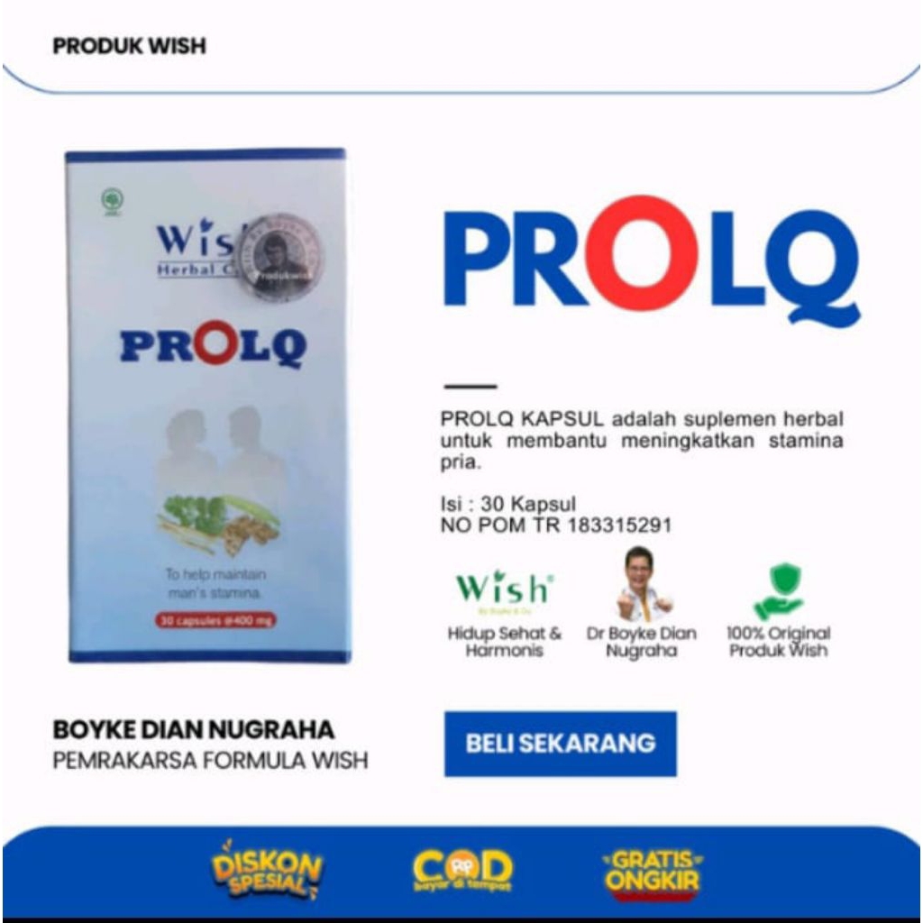 Terlaris...!! Wish ProLQ Kapsul By Boyke - Suplemen Kesehatan Tambah Stamina Pria Asli BPOM isi 30 K