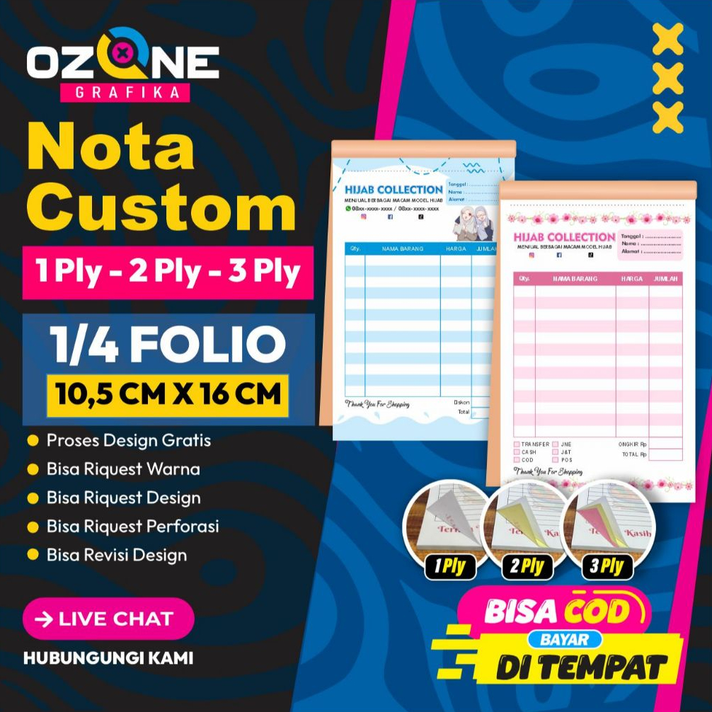 

Nota Custom Olshop 1/4 Free Desain Bebas Pakai Nama Sendiri Ozone Grafika