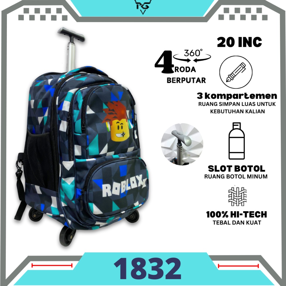 Sale Sekarang Tas Troli Sekolah Anak Laki Laki SD Roda 4 Gagang Stanliss Motif Roblox Backpack Anak 