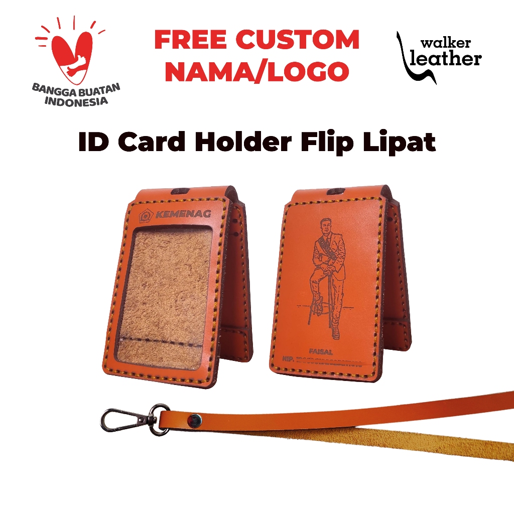 

ID Card Holder Kulit Flip Lipat - Custom Nama/Logo