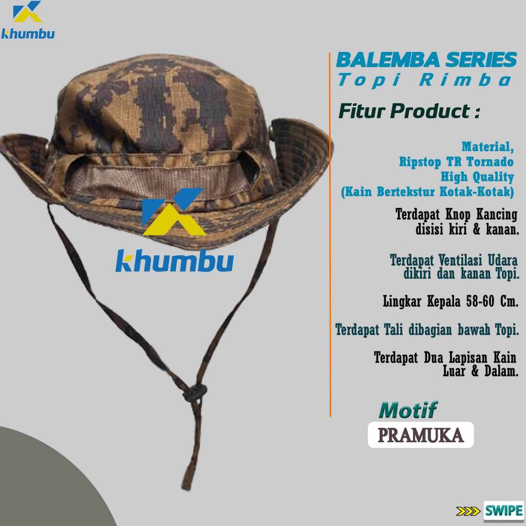 KHUMBU - Topi Cowboy Balemba Series Motif PRAMUKA | Topi Pendaki Corak Loreng Militer | Jungle Hat