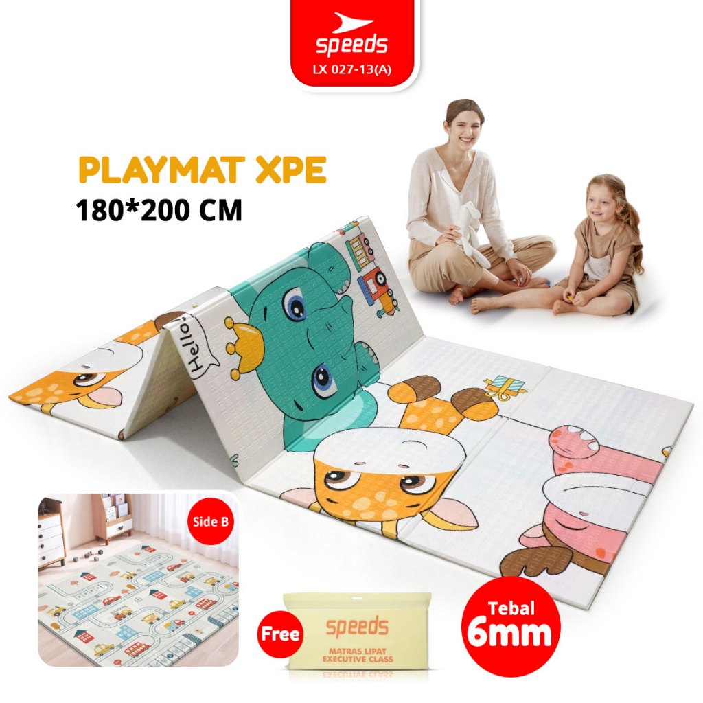 SPEEDS A Playmat XPE Lipat 180x200x6-8-10-16mm Karpet Tidur Bayi Matras Lipat Anak 027-13