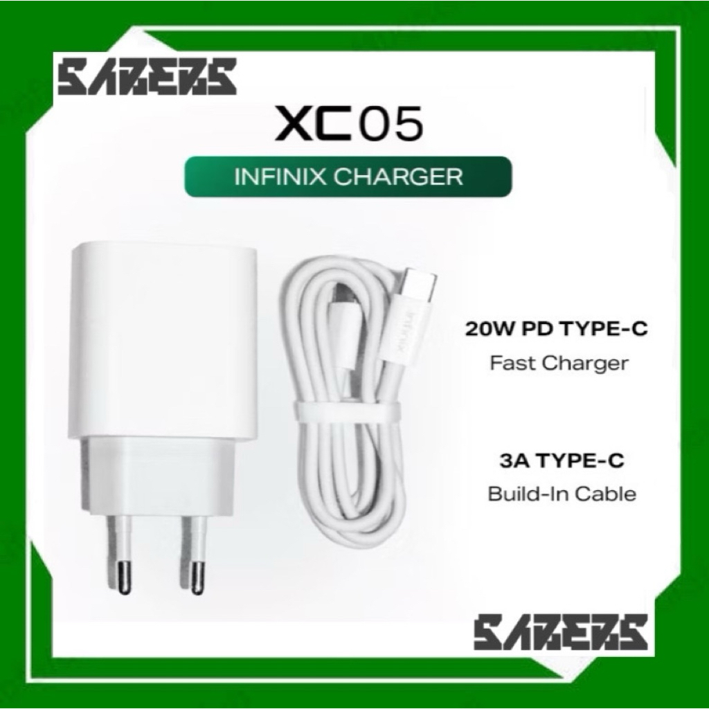 Infinix XC05 Charger Kit - 20W Fast Charging Adaptor with 3A Type-C to C Cable
