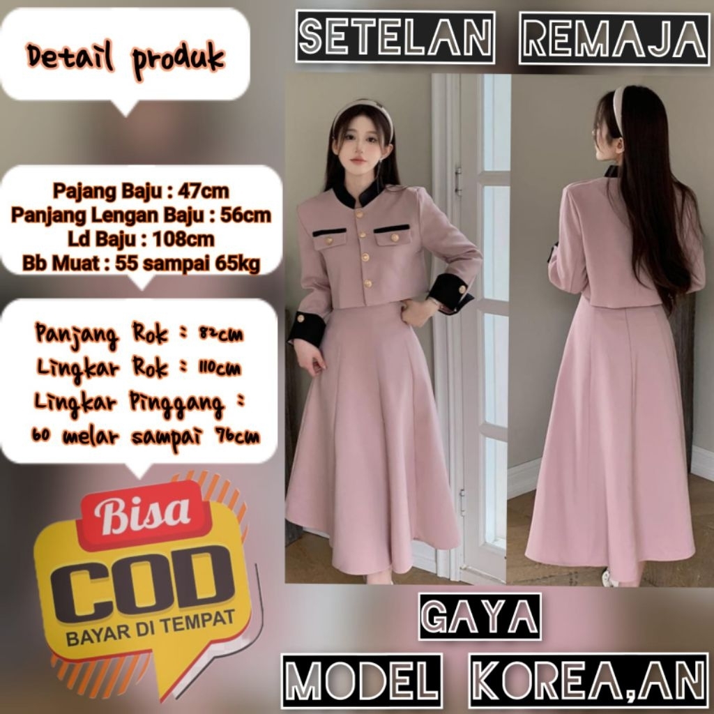 Promo..Setelan Blazer Remaja Baju Dan Rok Model Korea Set Wanita Kekinian One Set Polos Tebaru